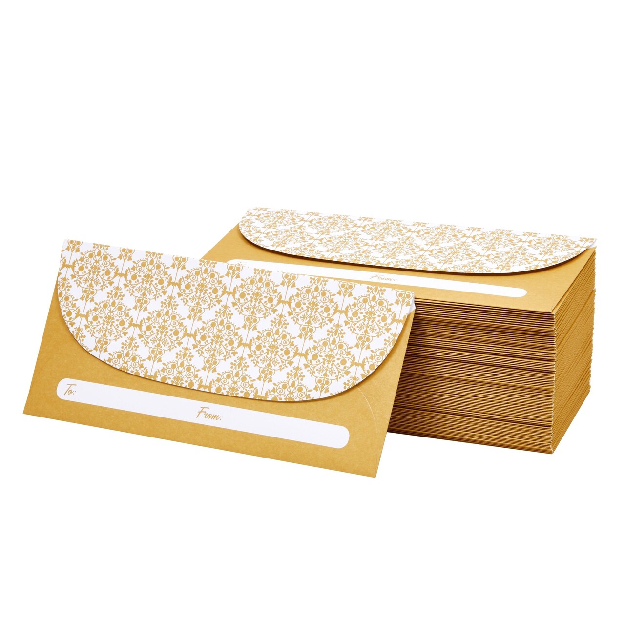 100 Pack Gold Money Envelopes for Cash Gifts, Fancy Decorative Design 6.7 x 3.3 In Cash Envelopes for Birthday, Graduations, Weddings, Other Special Occasions, Bulk Pack
